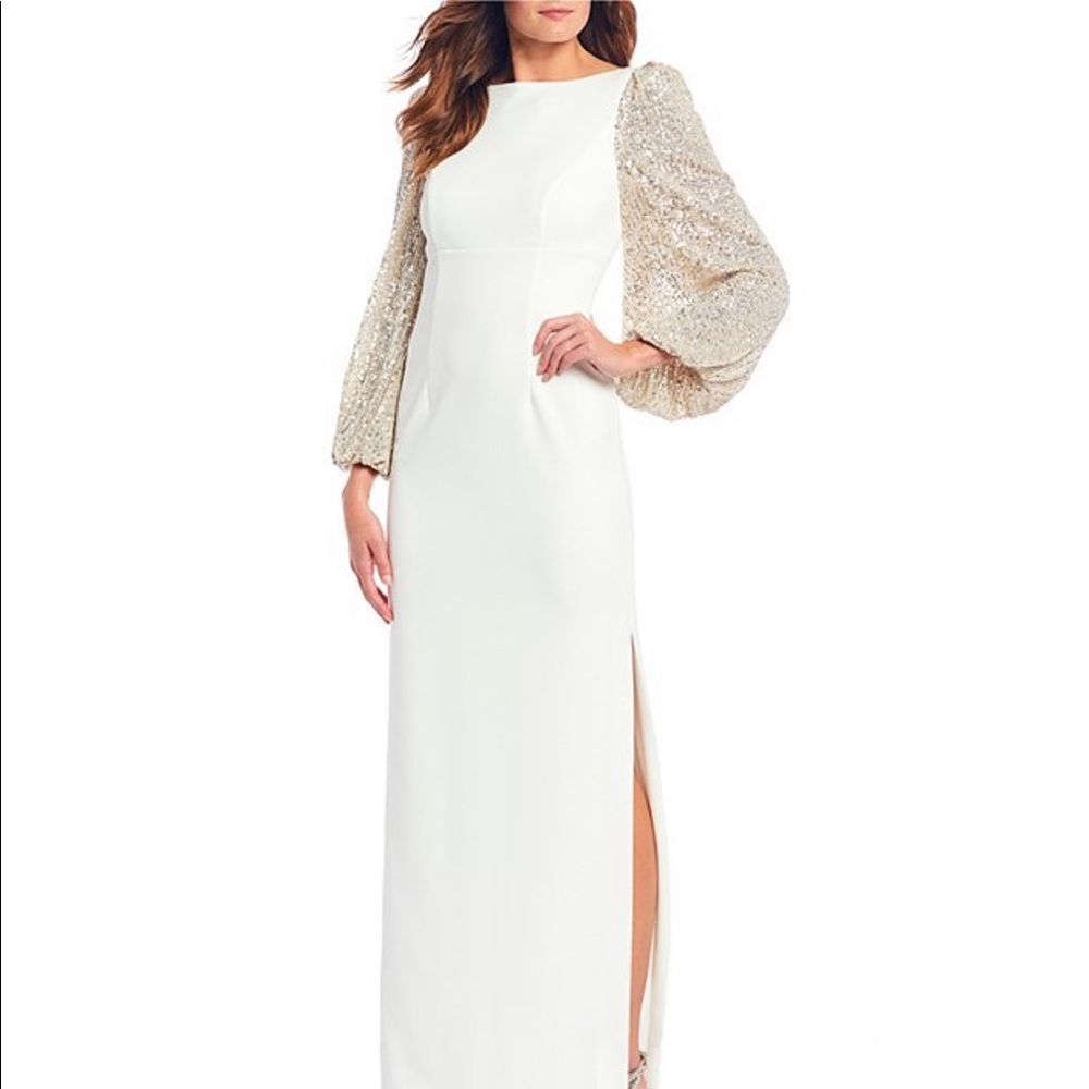 NWT {Eliza J} Sequin Balloon Sleeve Crepe Gown - Picture 5 of 10